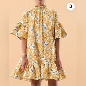 Yellow poppy cotton jacquard dress